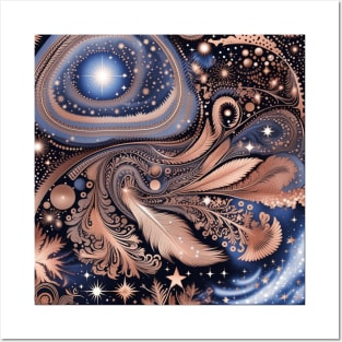 Other Worldly Designs- nebulas, stars, galaxies, planets with feathers Posters and Art